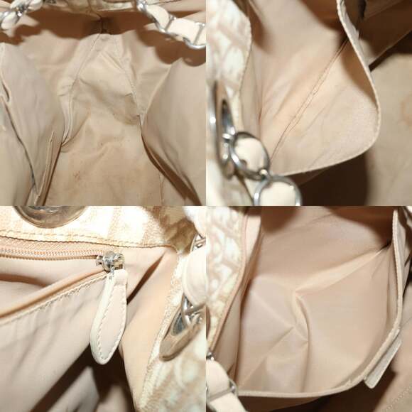 DIOR Trotter Canvas Chain Tote Bag Pvc Leather Beige - Picture 12 of 13
